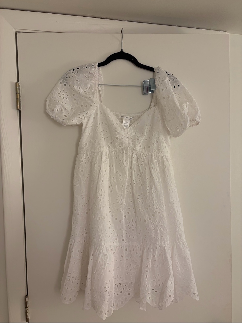 Altar'd State White Eyelet Puff-Sleeve Mini Dress